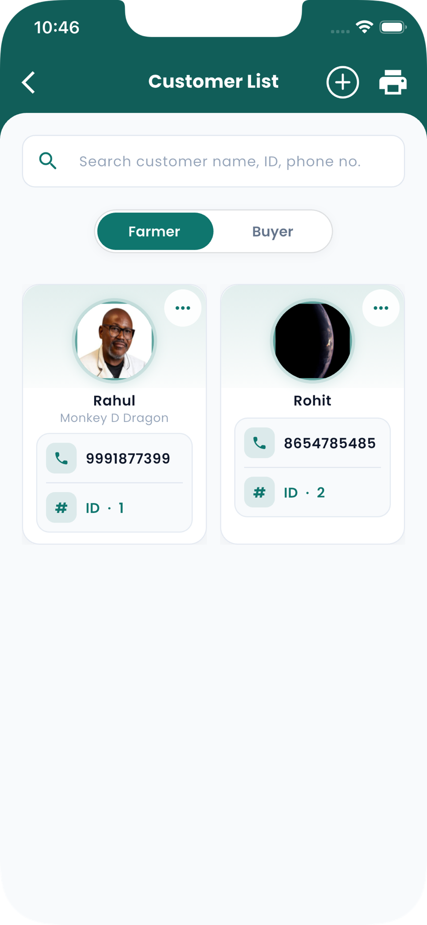 MilkEntry customer directory and ledger screen
