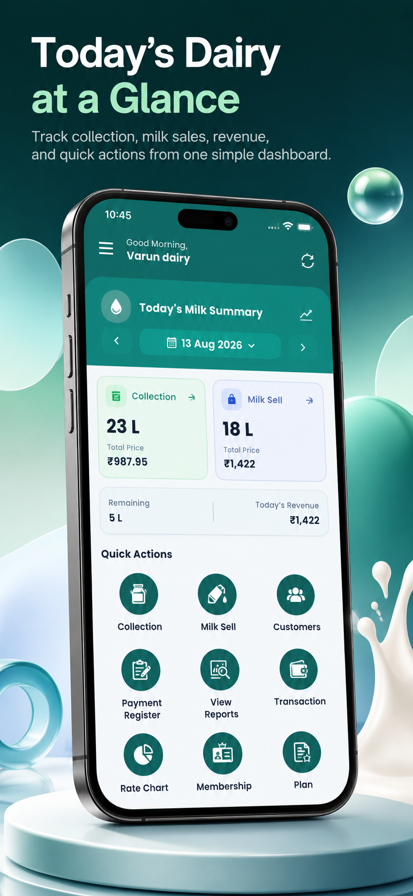 MilkEntry live dashboard screen